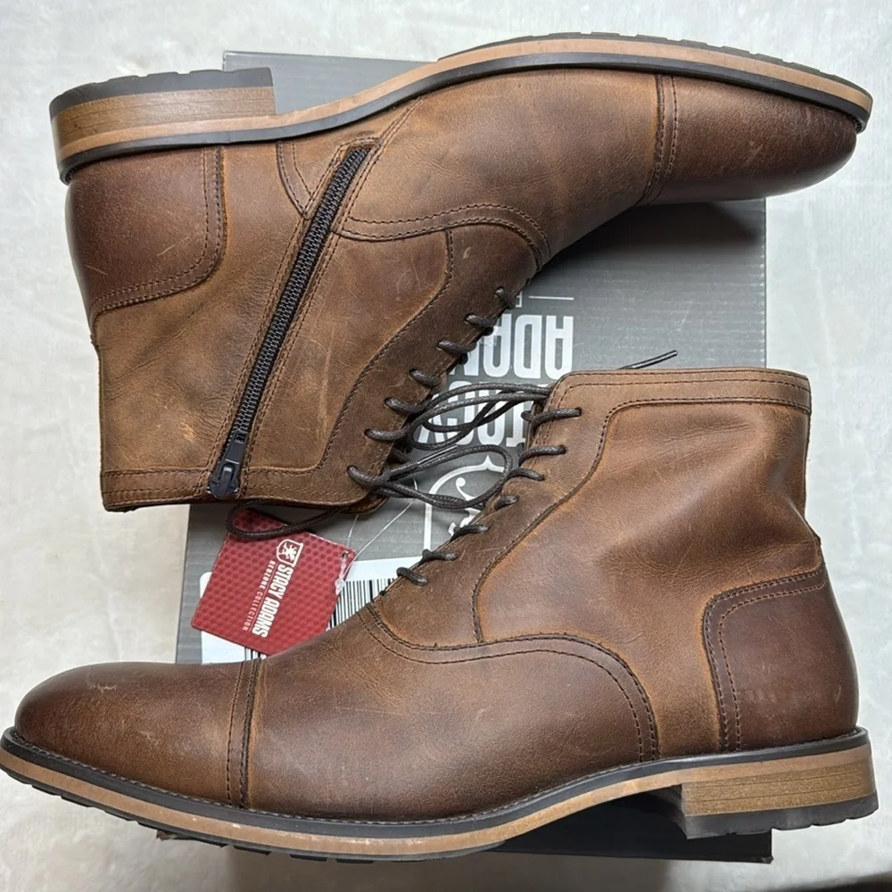 Stacy Adams Men's Porter Brown Leather Cap Toe Boots- Size 8.5
